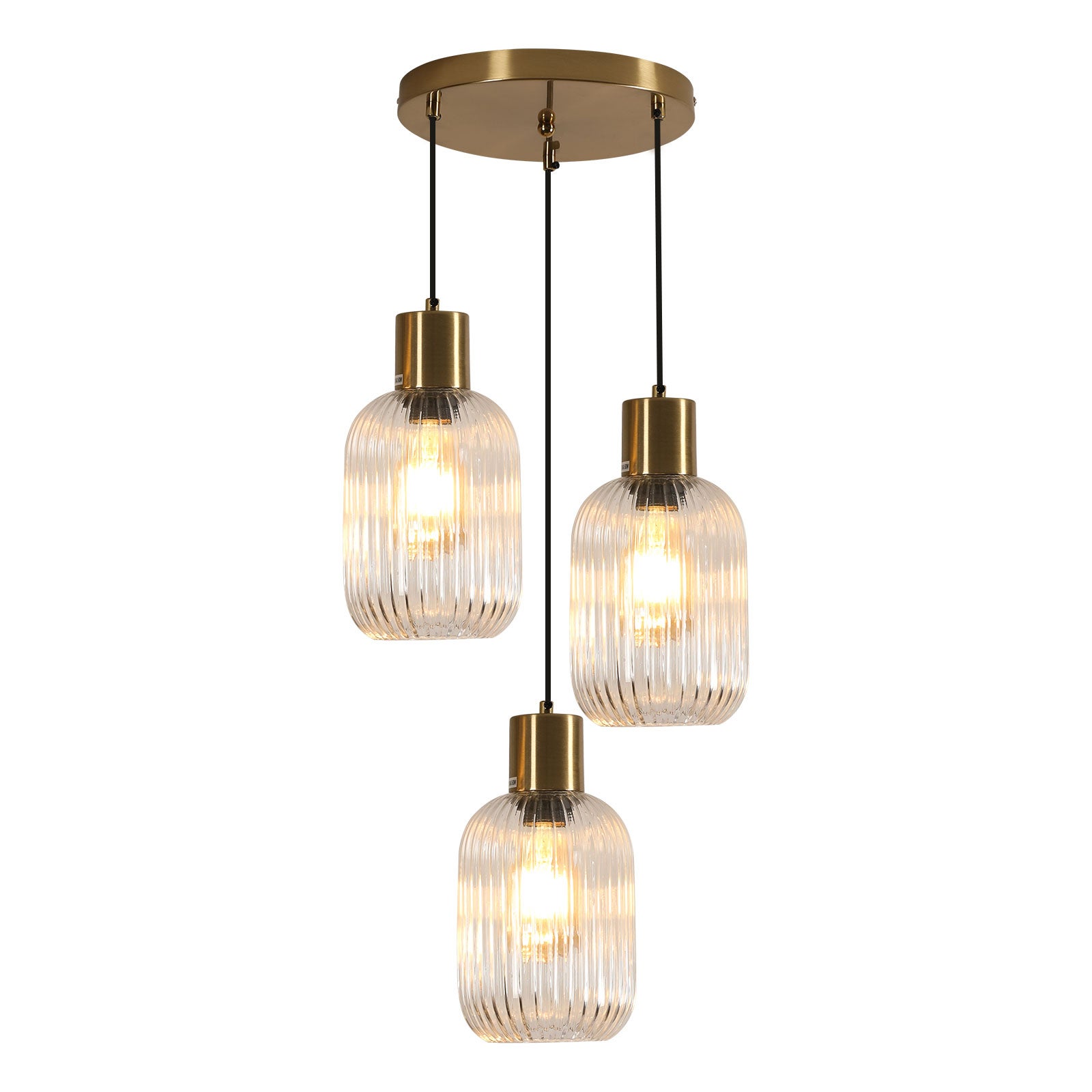 Suspension en verre transparent 3 branches couleur cuivre 73x73x150cm E27 excl. ampoule - 9