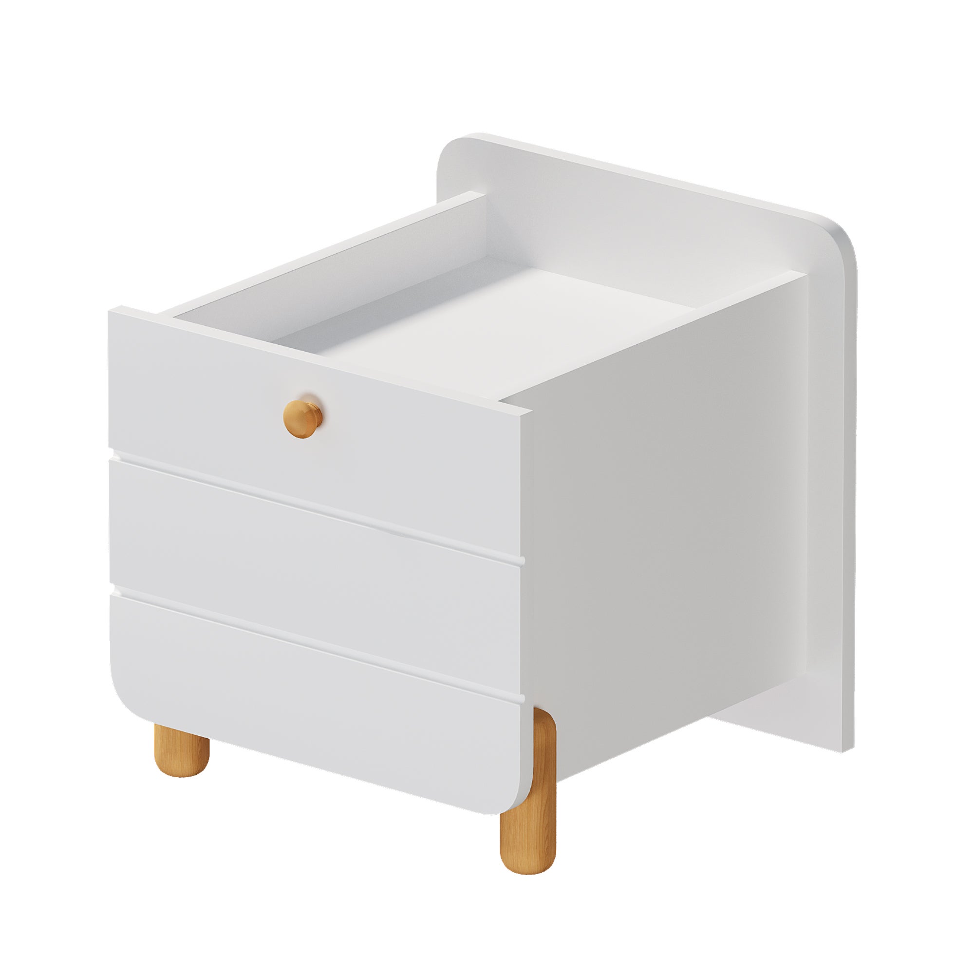 Table de chevet avec 1 tiroir - 38.5 x 33 x 39 cm - Pin + contreplaqué + MDF - pour salon ou chambre - Blanc - 7