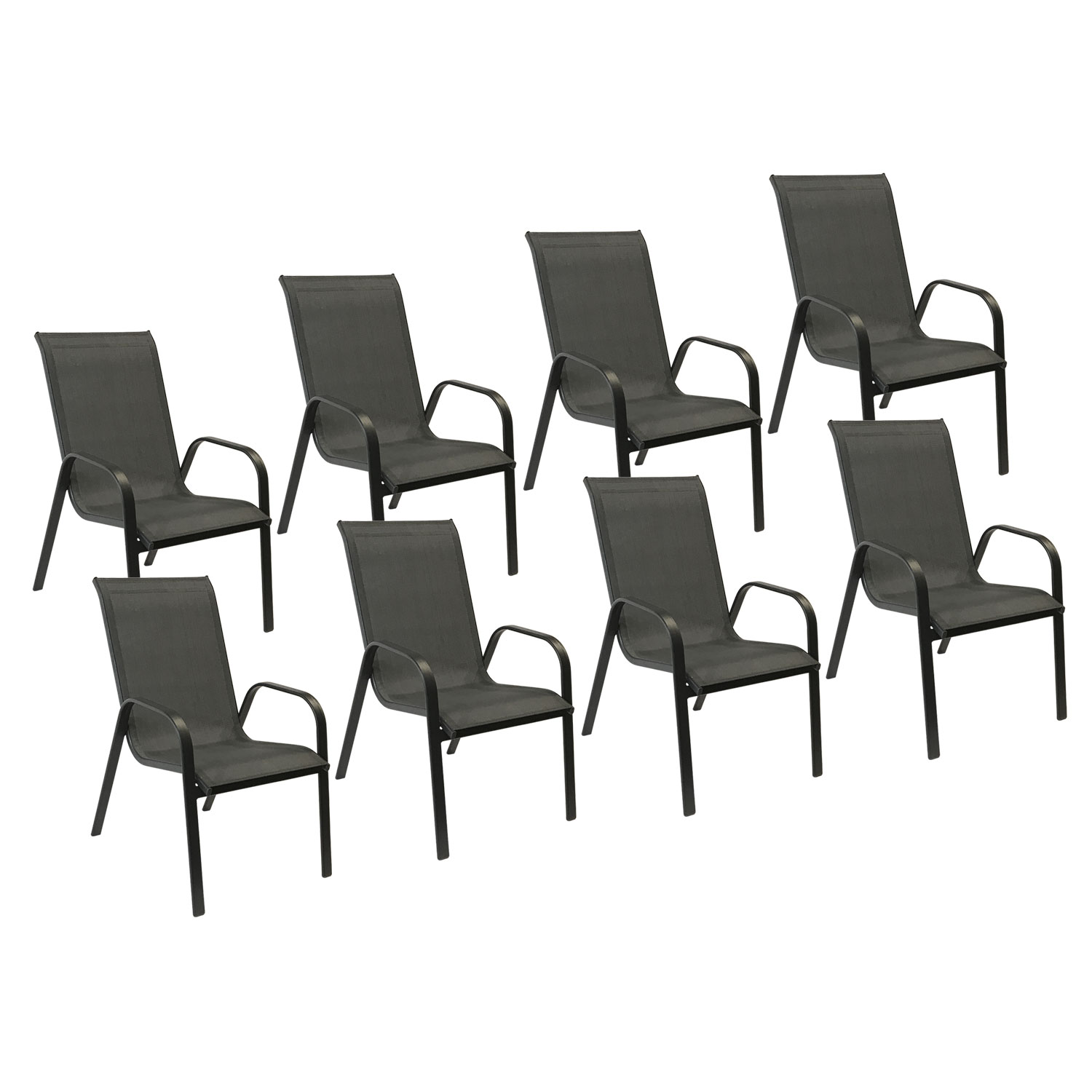 Zestaw 8 krzeseł MARBELLA szary textilene - antracytowy szary aluminium