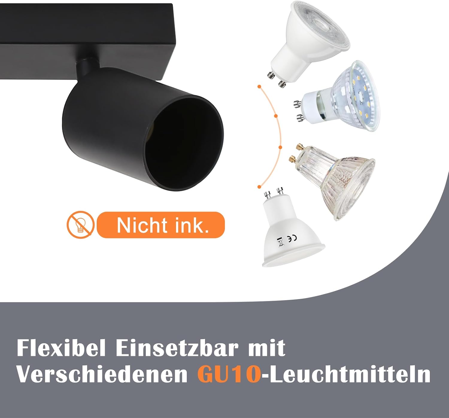 NETTLIFE Focos Iluminação de Teto LED 6 Luzes Pretos GU10 Ajustáveis 330° Sem Lâmpada para Sala de Estar Quarto Cozinha - 3