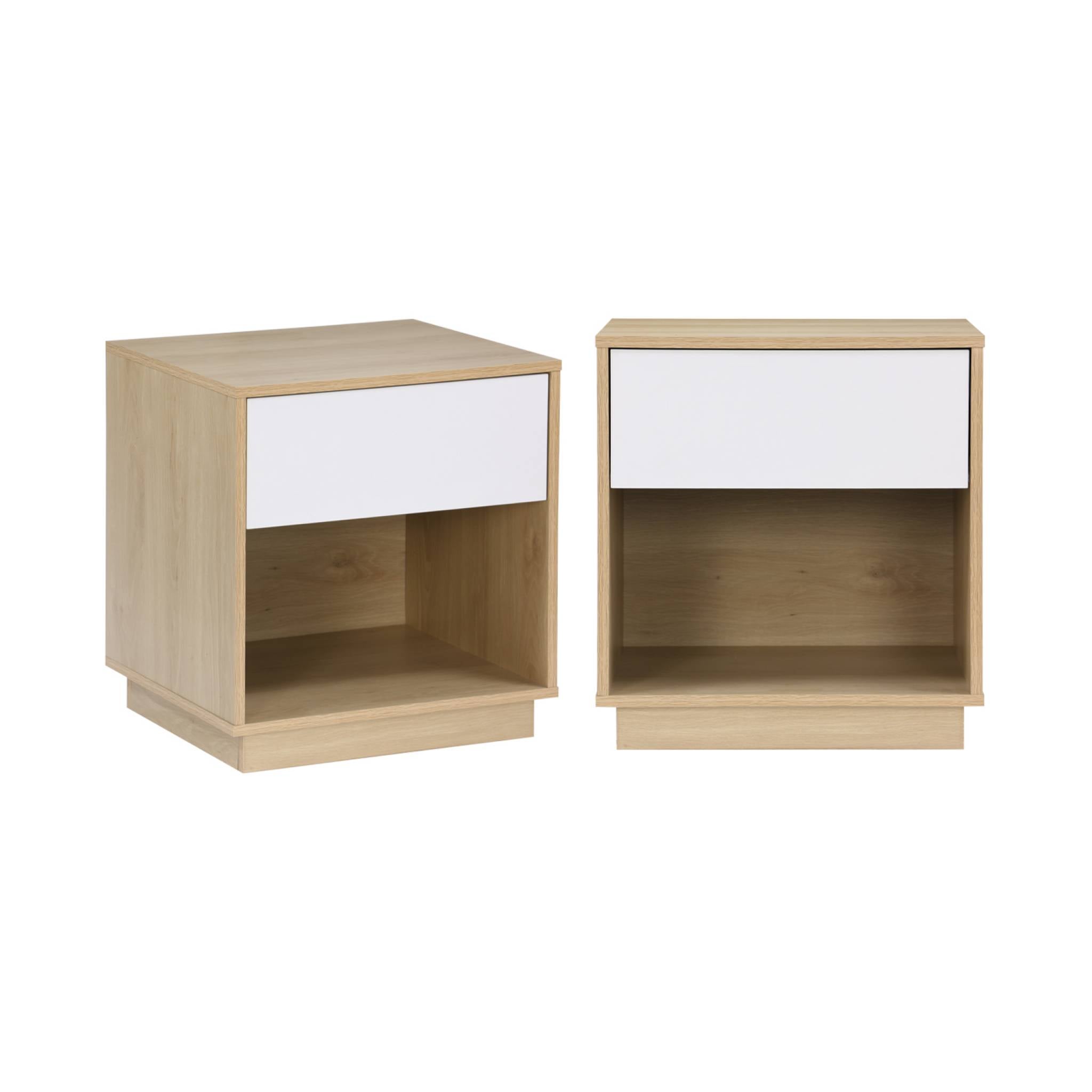 IDMarket - Lot De 2 Tables De Chevet Utah - 1 Tiroir En Tissu + 1 Niche - Effet Bois Vieilli Et Noir - Dimensions 30 X 30 X 50 Cm