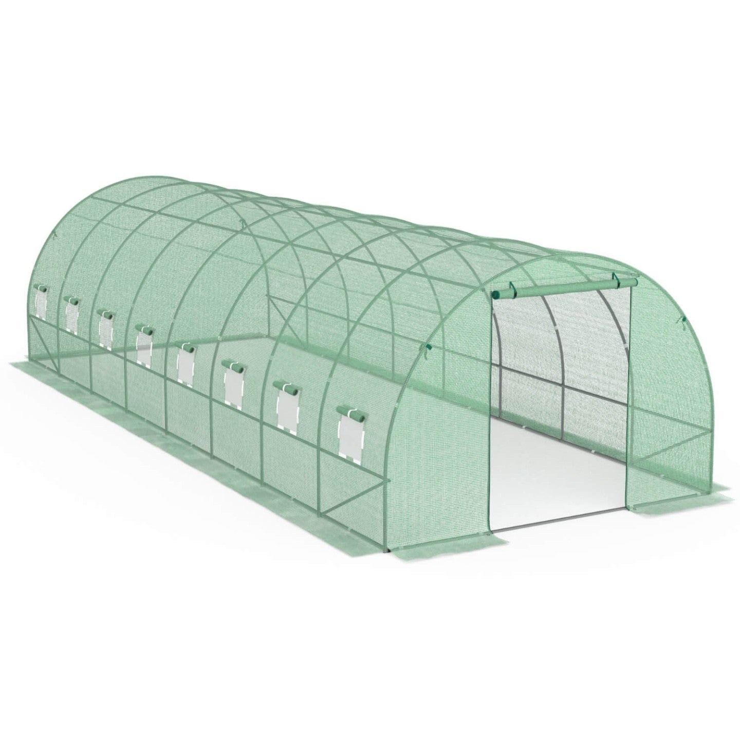 Serre de jardin tunnel 24m² 8 x 3 x 2 m acier galvanisé + bâche anti-UV avec porte et fenêtres DES ANDES verte - 3