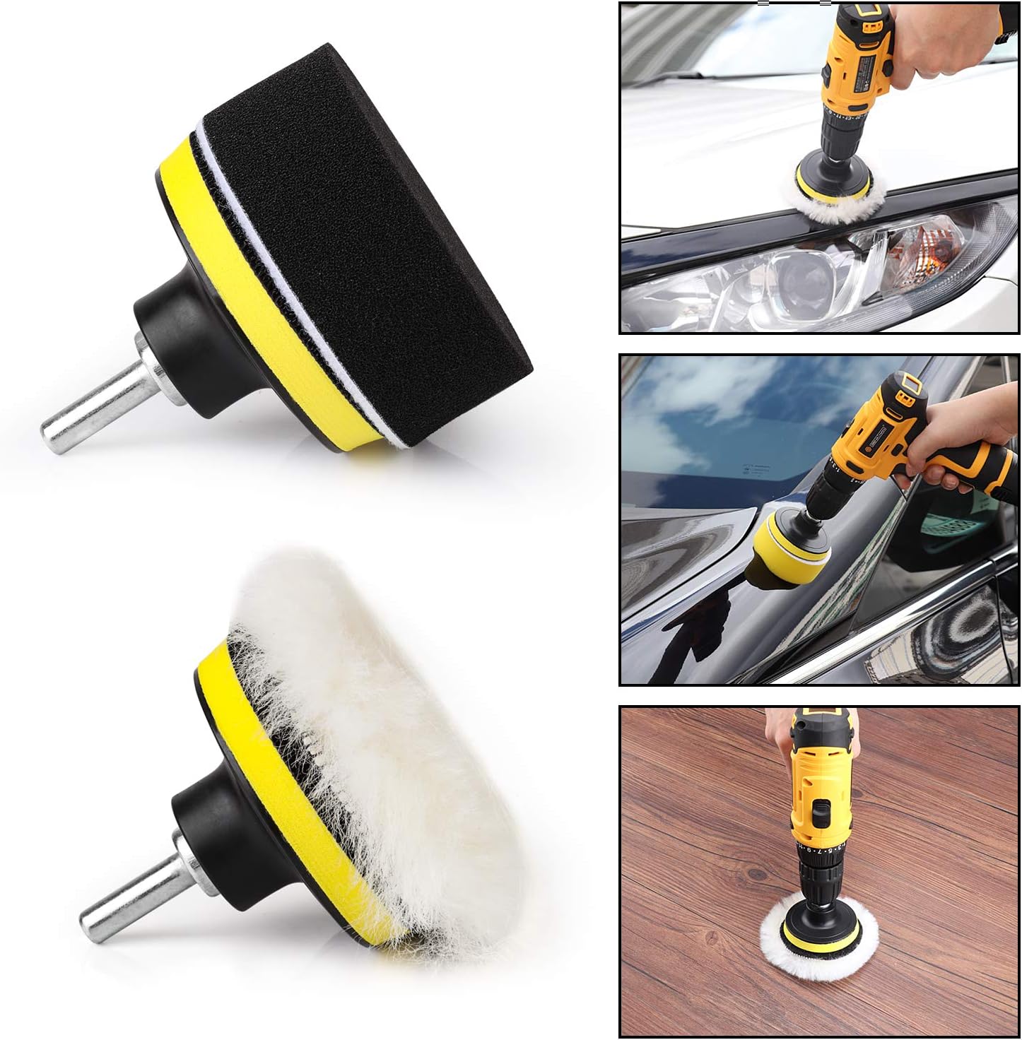 11Pièces 80mm Polissage Pad Éponge Polir Kit pour avec M10 Foret pour Perceuse Tampon de Polissage en Laine pour Polissage de Voiture Meulage Cirage - 4