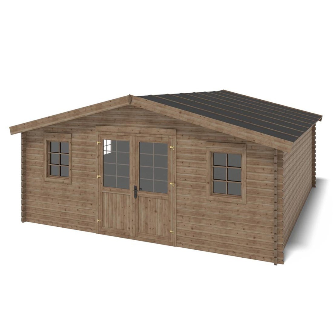 Casuta de grădină din lemn - 34,8 m² - 5,9 x 5,9 m - Tratată - Grosime: 45 mm - Culoare: maro - DOM656