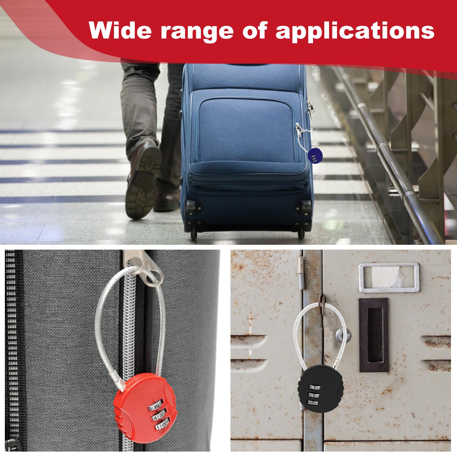 Lucchetto a combinazione da 4 pezzi, Lucchetto per bagagli a 3 cifre, Lucchetto a combinazione per bicicletta, Resistente agli agenti atmosferici - 5