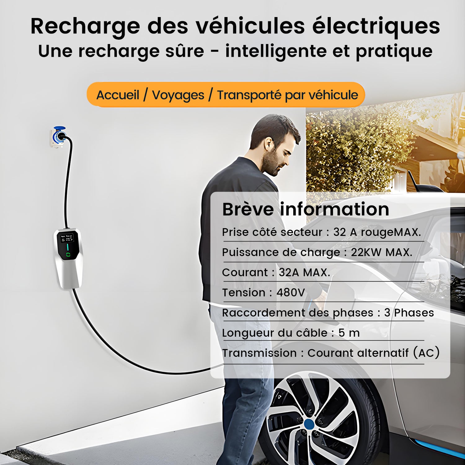 Câble De Recharge Type 2 – 10 M, 32A, 22 KW, IP65 | Pour Voiture électrique, Compatible Bornes Publiques - 11