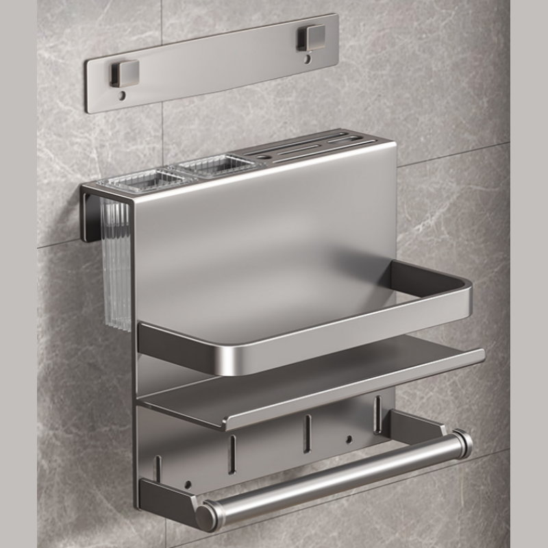 Wielofunkcyjny uchwyt na noże montowany na ścianie bez otworu – efektywne przechowywanie w kuchni, trwała stal nierdzewna, 27,5*19,5*6,5 cm