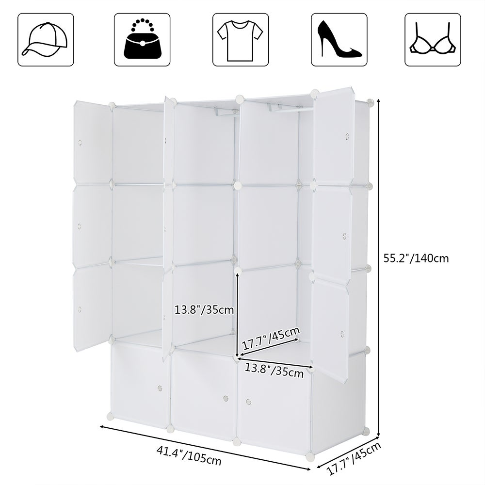 12 Cube Organisateur, Étagères de Rangement en Plastique Empilables, Étagères Modulaires avec Tige de Suspension, 105 x 45 x 140 cm - 2