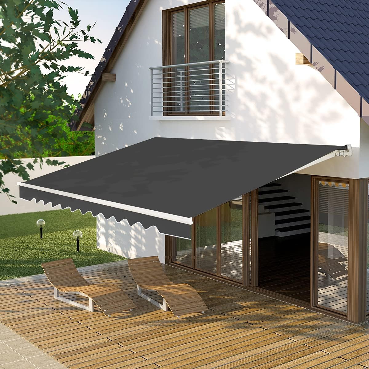 Store Banne Manuel 3,6Mx3M, Auvent de Terrasse Extérieur et Tissu Résistant aux UV avec Manivelle et Angle Réglable 5-35° pour Balcon, Terrasse, Gris - 2