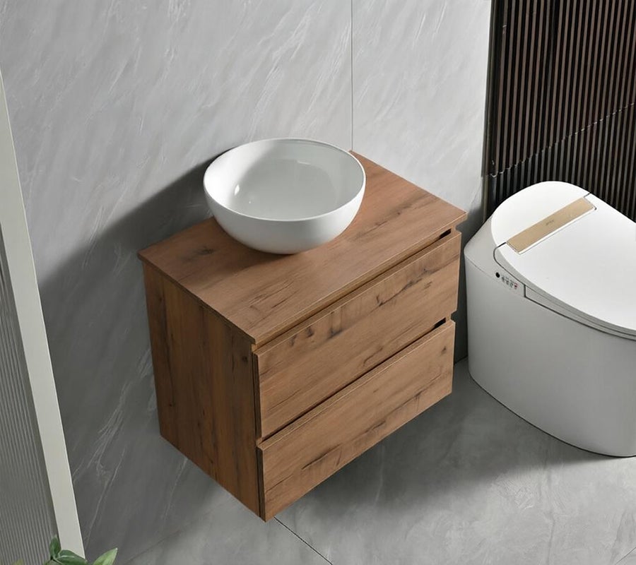 Conjunto Móvel de Casa de Banho profundidade reduzida 58x33x48 cm cor Madeira e bancada de madeira com Lavatório de pousar - 3