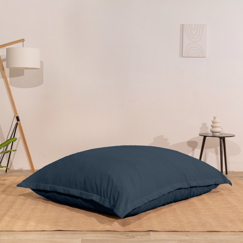 Pouf velours côtelé déhoussable BANANAIR 180 x 140 cm bleu nuit - 9