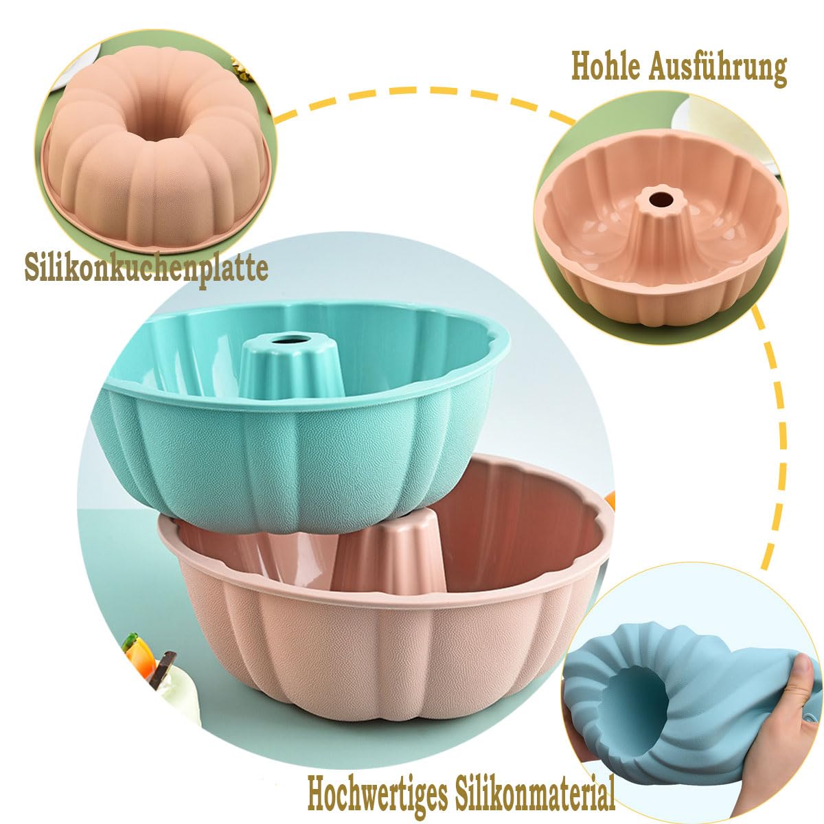 LANYOTA Stampo in silicone, diametro 25 cm, per dolci, muffin, muffin, cupcake, in silicone, perfetto per torte, pasti, gelatina, pane (grigio x1) - 4