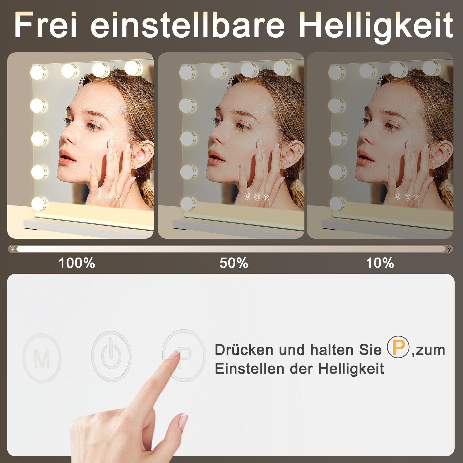 Nettlife Miroir de Maquillage Hollywood avec Éclairage LED - Miroir de Coiffeuse Grand Format 50x40cm avec 14 Ampoules, Port USB, Dimmable - 4