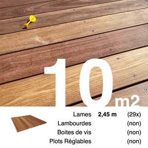 Planches de terrasse bois exotique CUMARU pour 10 m² • Longueur 2,45 m