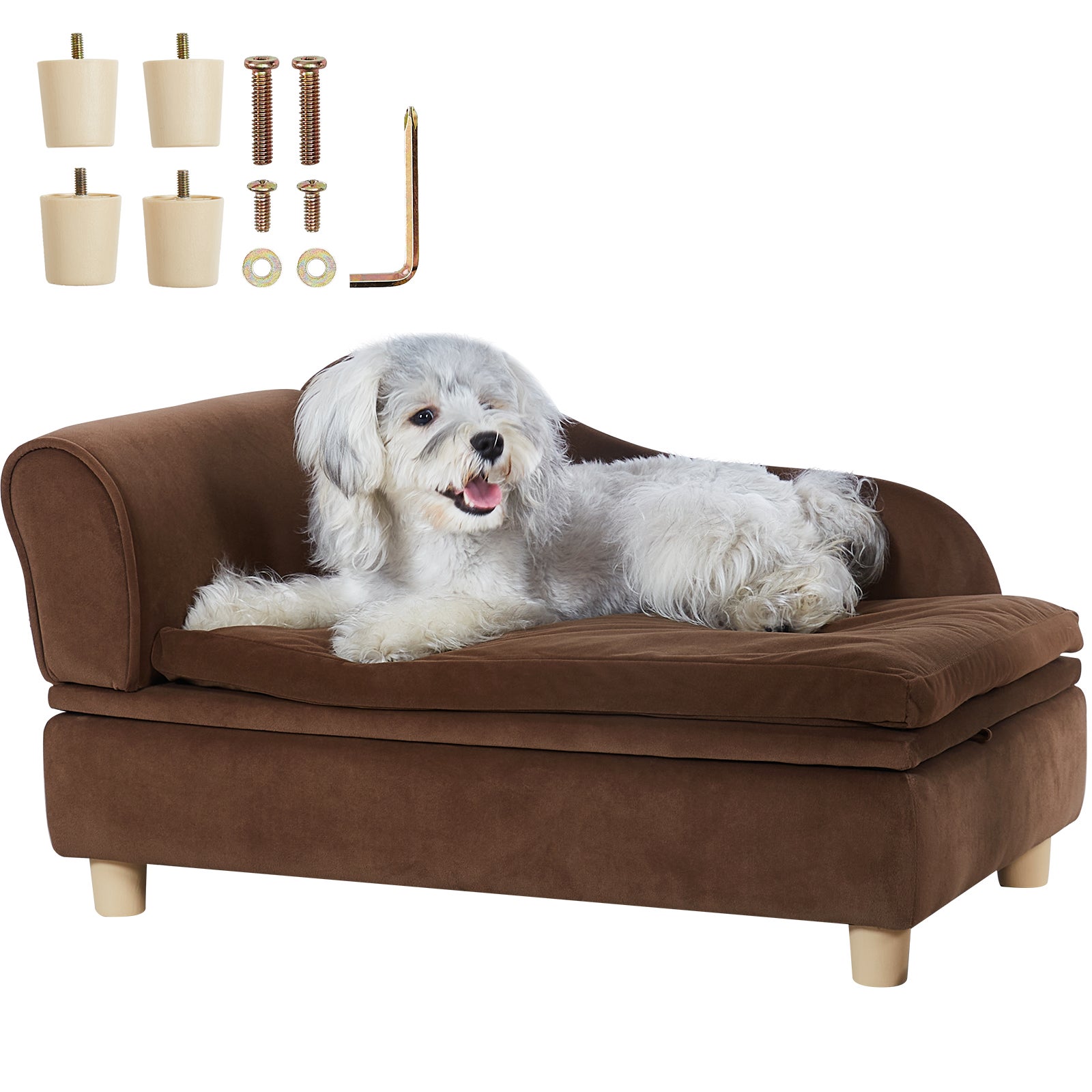 Canapé-lit En Bois Surélevé Pour Chat Ou Petit Chien - Avec Matelas Doux, Coussin Et Couverture, Design Moderne Et Facile à Assembler