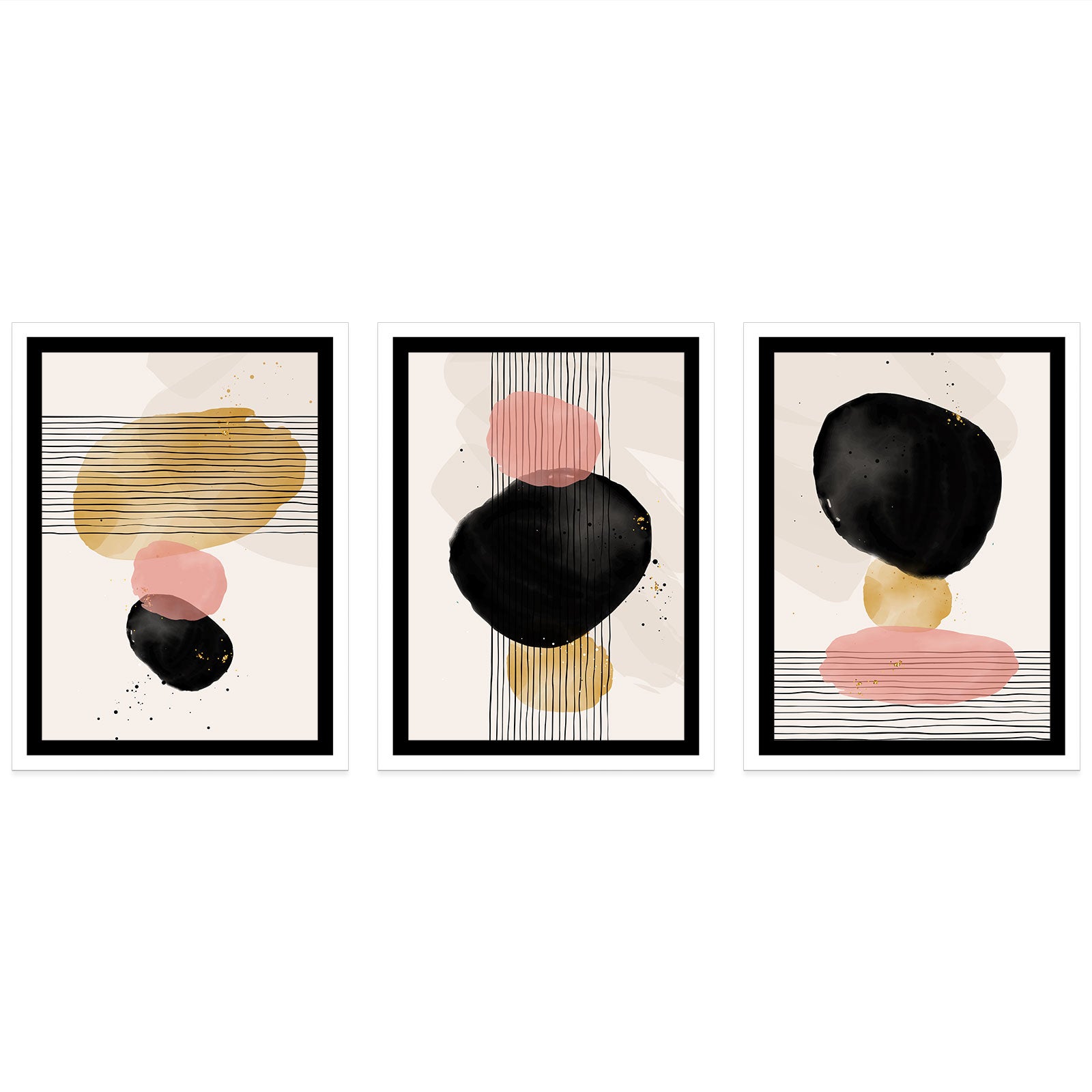 Lot de 3 Affiches / Posters Triptyque - Moderne 3617681106302 - Bordure Noire et Blanche - 3 Affiches - 70x100 cm (Cadres non fournis) - 4