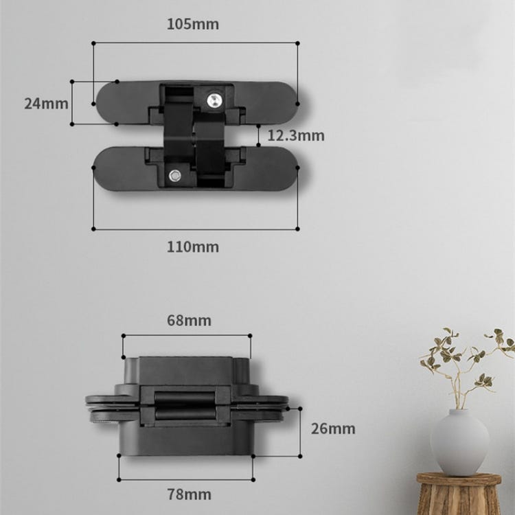 Lot de 2 Charnières Invisibles pour Portes - 180°, Charge 40kg, Noir - 4