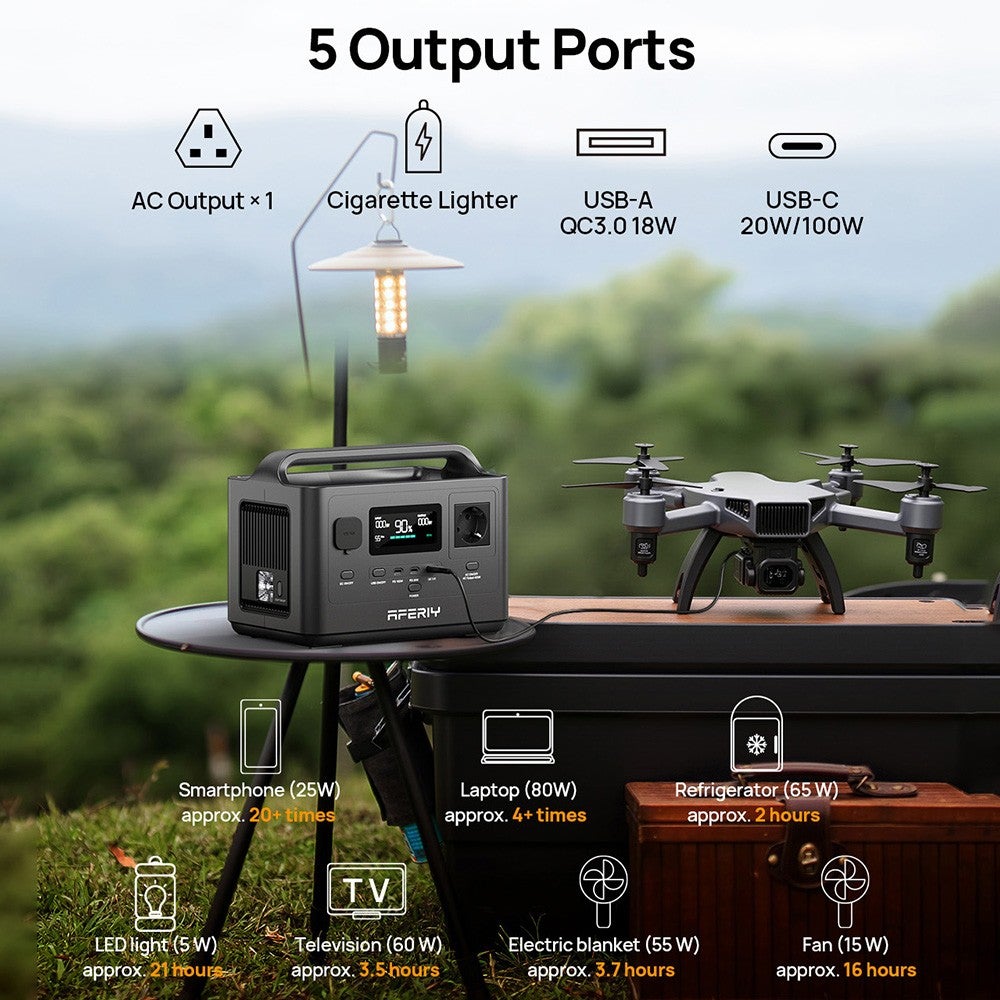 Station d'Énergie Portable AFERIY P040 400W, 256Wh LiFePO4, 5 Sorties, Charge Complète 1.2H - Prise EU - 5