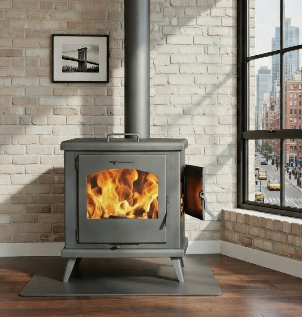 Estufa de leña Juan Panadero C3 TITANIUM 11 KW / Alto rendimiento 85% / Calienta platos superior / Triple combustion