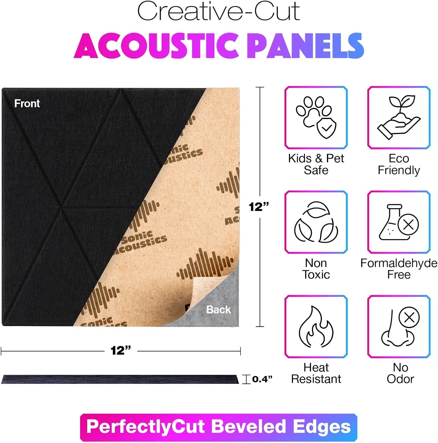 Panneaux acoustiques autocollants de 12 paquets, panneaux d'absorption sonore de 12 