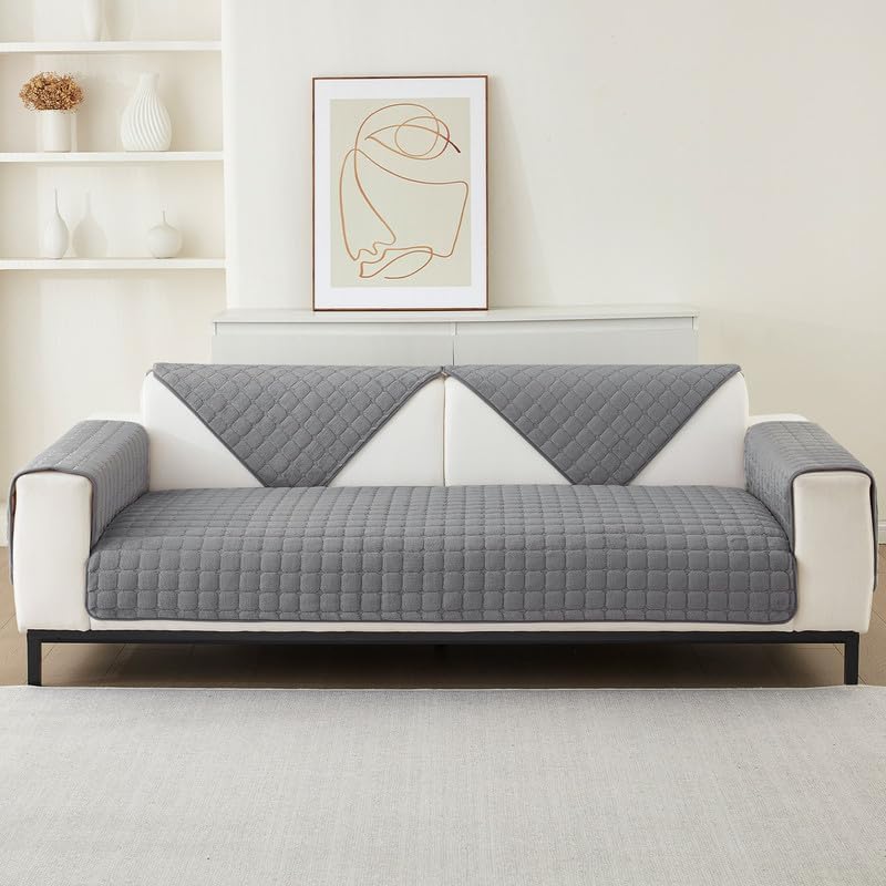 Housse de canapé en flanelle lavable, housse de canapé antidérapante pour canapés modulables, housse de canapé en L (gris, 70x150 cm) - 3
