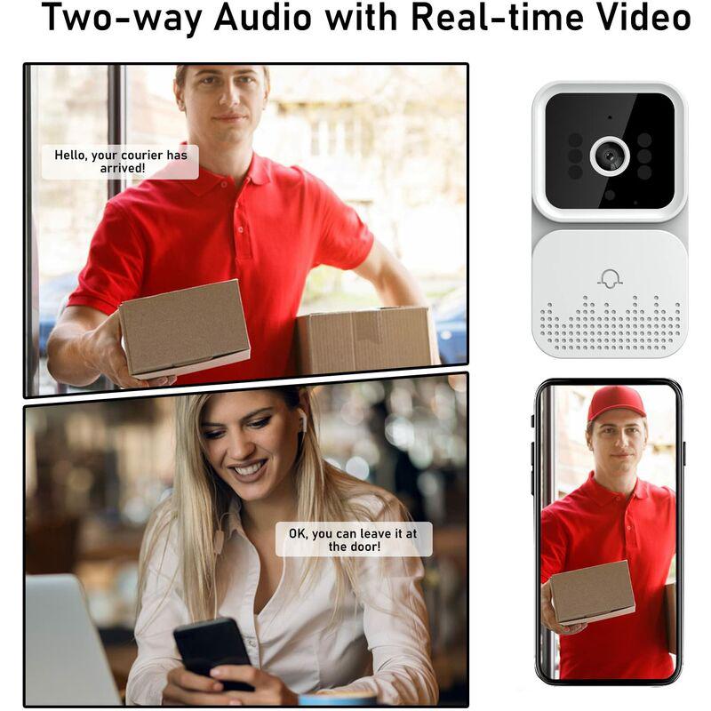 Sonnette video intelligente sans fil a distance interphone visuel intelligent avec vision nocturne HD USB rechargeable WiFi peut faire des appels bid - 4