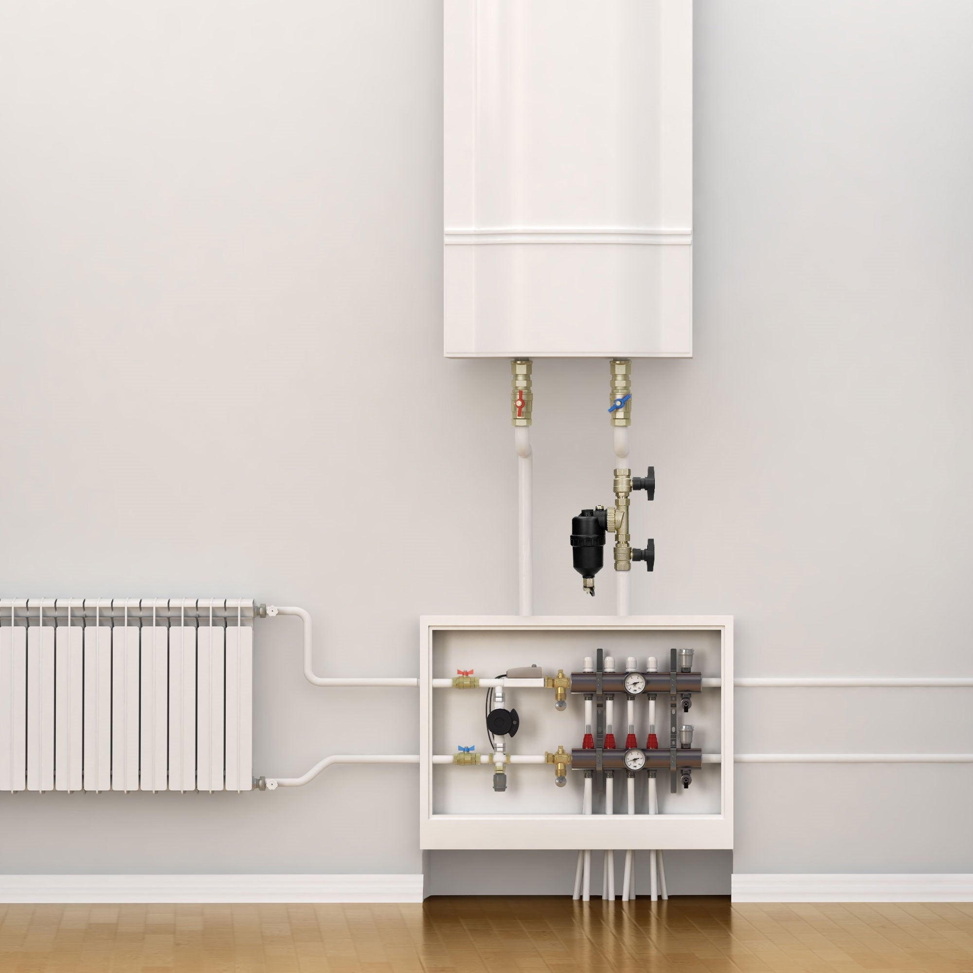 LuxeBath magnetyczny filtr szlamu 1 cal na 3/4 z zaworami odcinajacymi mosiężny łapacz zanieczyszczeń do instalacji grzewczych i chłodniczych