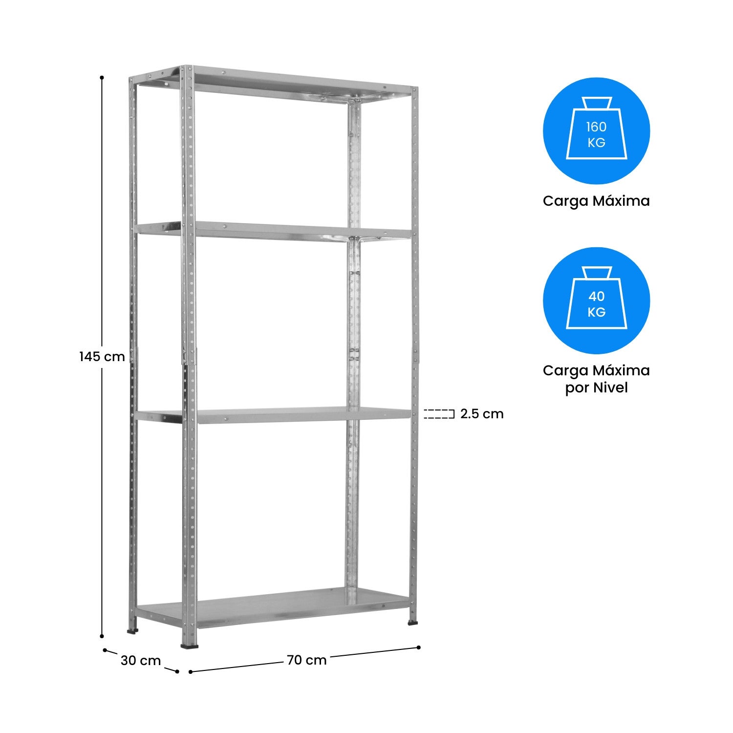 Pack de 2 Estantes Modulares Metálicas SteelSmart com 4 Prateleiras 160kg 145x30x70cm 7house - 5