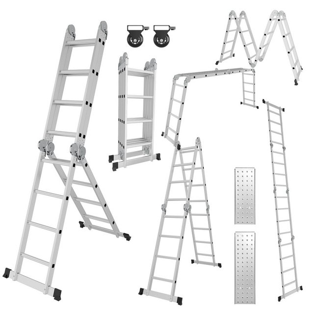 Scala multifunzione in alluminio 470cm Scala telescopica con piattaforma multiuso Scala a gradini pieghevole fino a 150KG