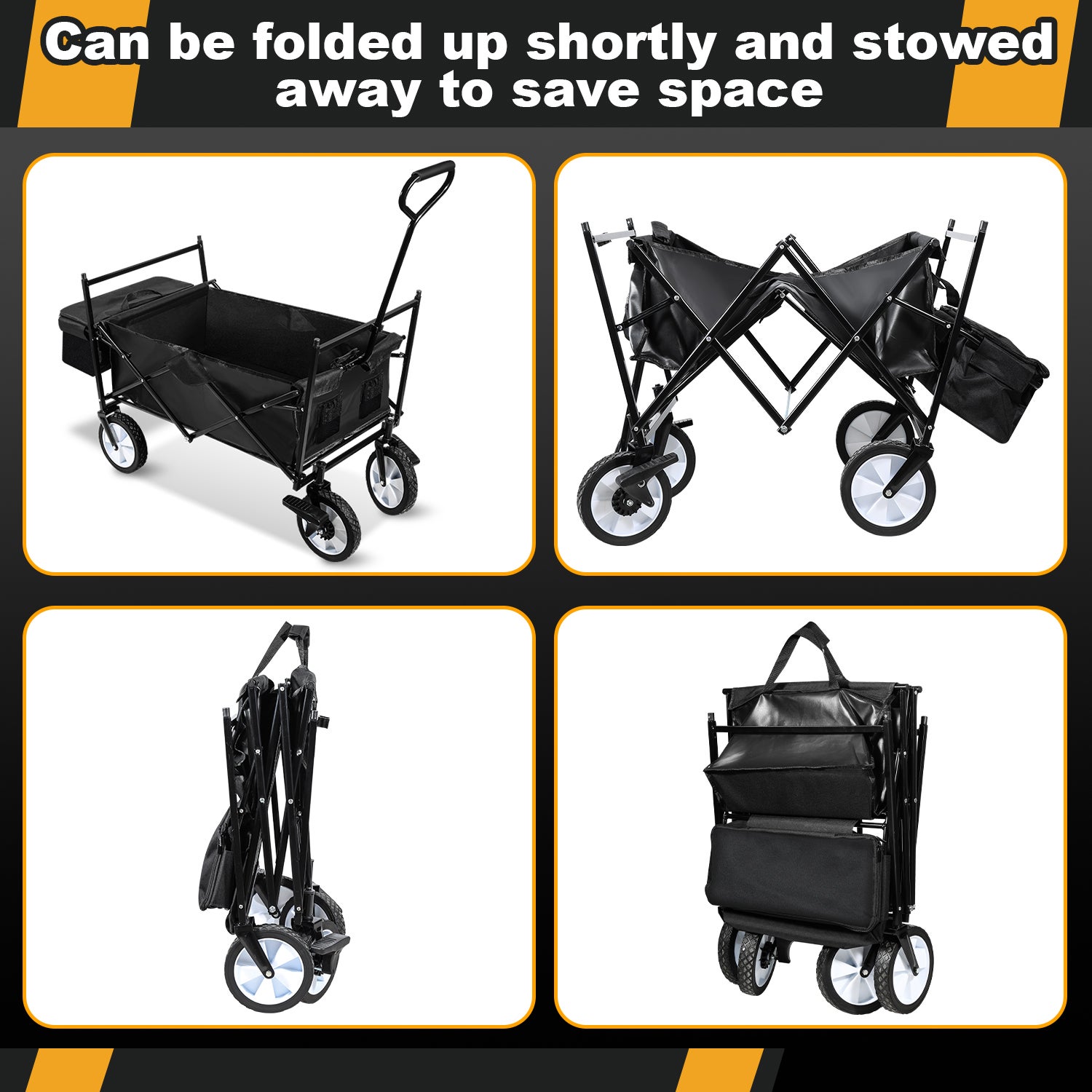 Chariot Pliable avec Toit Chariot de Transport capacité de Charge de 80 kg Noir - 3