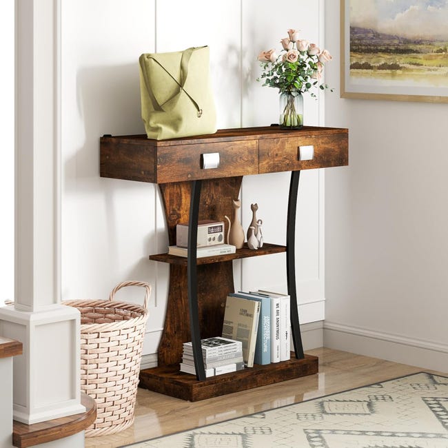 Costway Tavolo consolle con cassetto ripiani per piccoli spazi, Tavolo moderno per ingresso Costway Tavolo consolle con cassetto ripiani per piccoli spazi, Tavolo moderno per ingresso