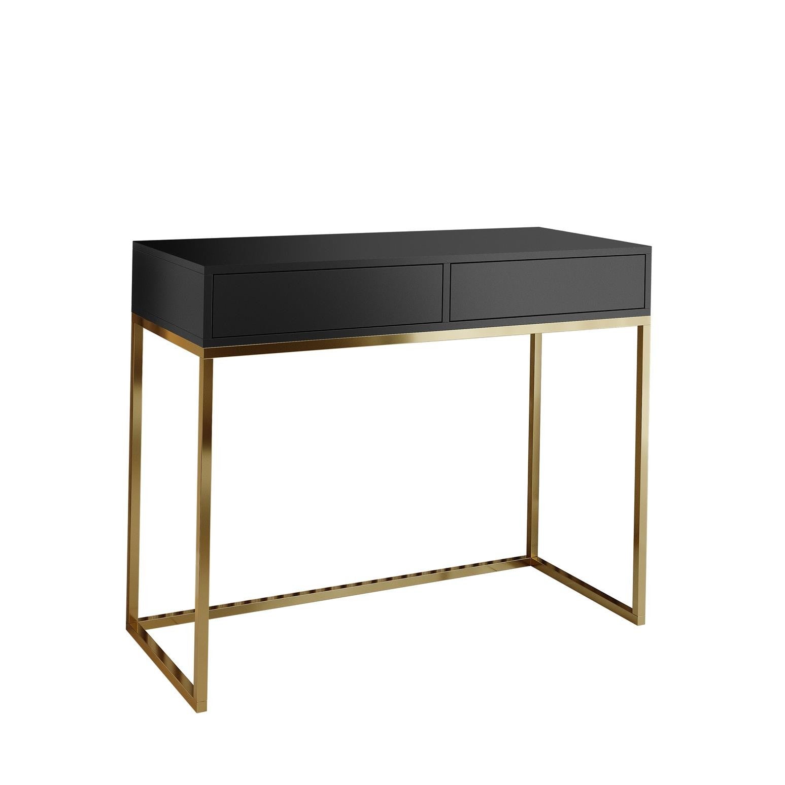 Nowoczesna czarna toaletka 80 CUBIC w stylu loft na złotym stelażu – Elegancka toaletka z minimalistycznym designem