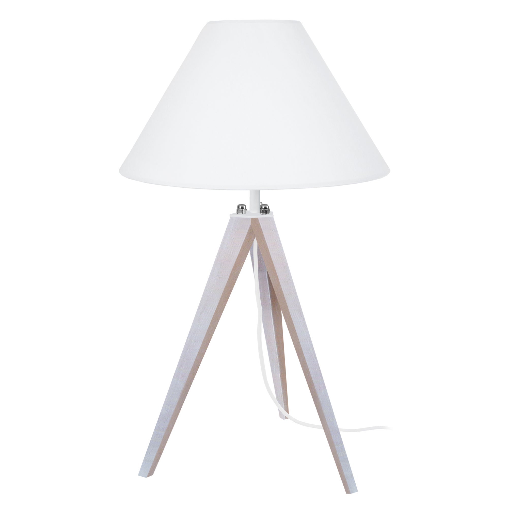 Lámpara de noche tosel idun b tela trípode madera blanca d30 x h54 cm