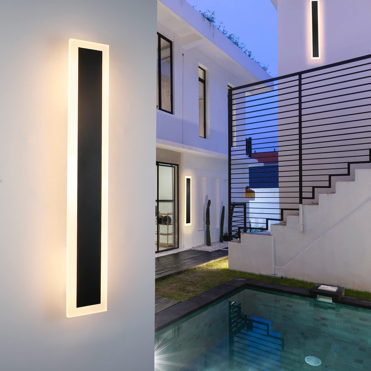 NETTLIFE Kinkiet zewnętrzny LED: kinkiet wewnętrzny o długości 50 cm, 10 W, czarny kinkiet, 3000 K, nowoczesna lampa zewnętrzna IP65