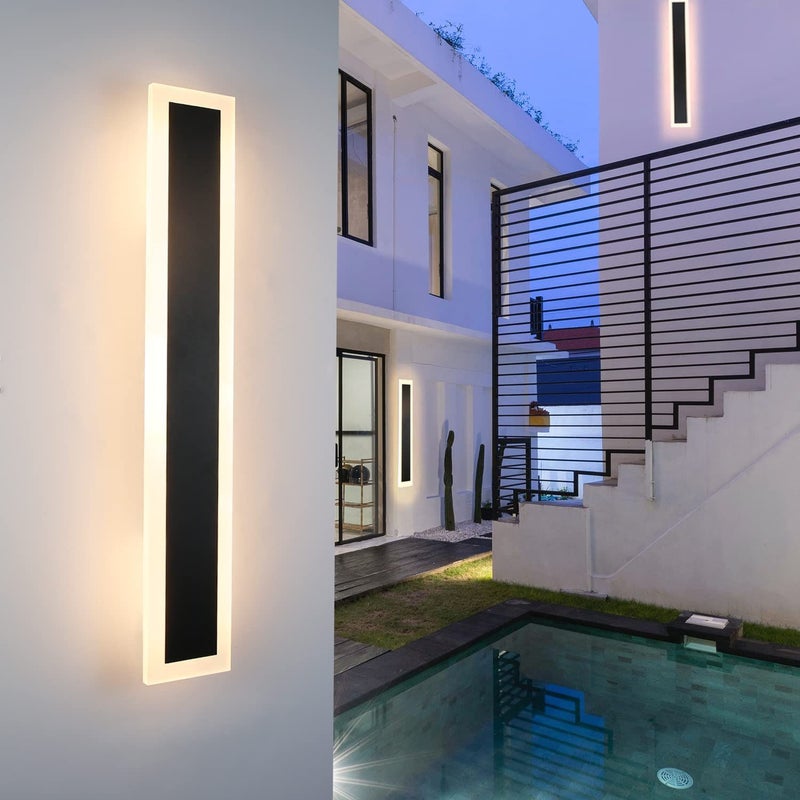 NETTLIFE Kinkiet zewnętrzny LED: kinkiet wewnętrzny o długości 50 cm, 10 W, czarny kinkiet, 3000 K, nowoczesna lampa zewnętrzna IP65