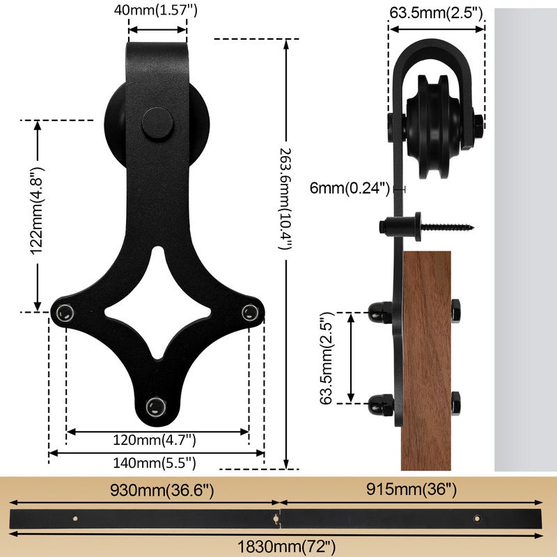 Puerta corredera Diamond 183cm Puerta corredera Carril-guía Puerta de madera Accesorios para puertas - 2