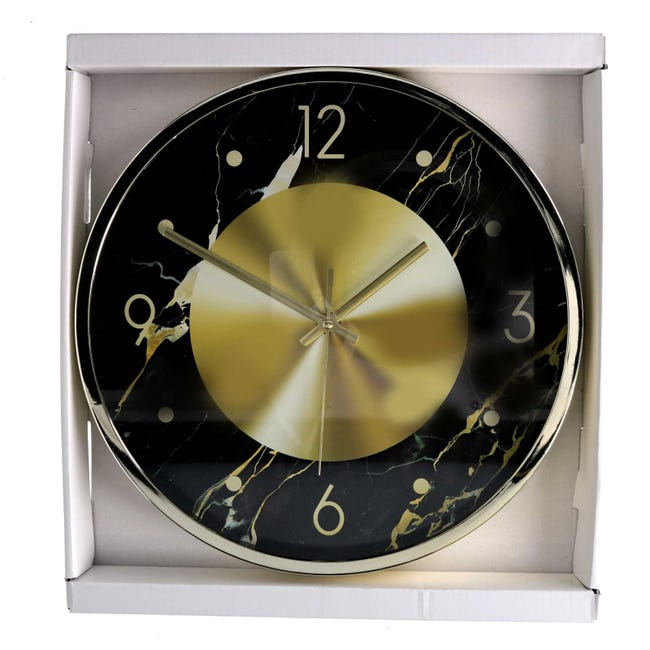 Orologio plastica effetto marmo oro e nero tondo cm ø30,5 Leroy