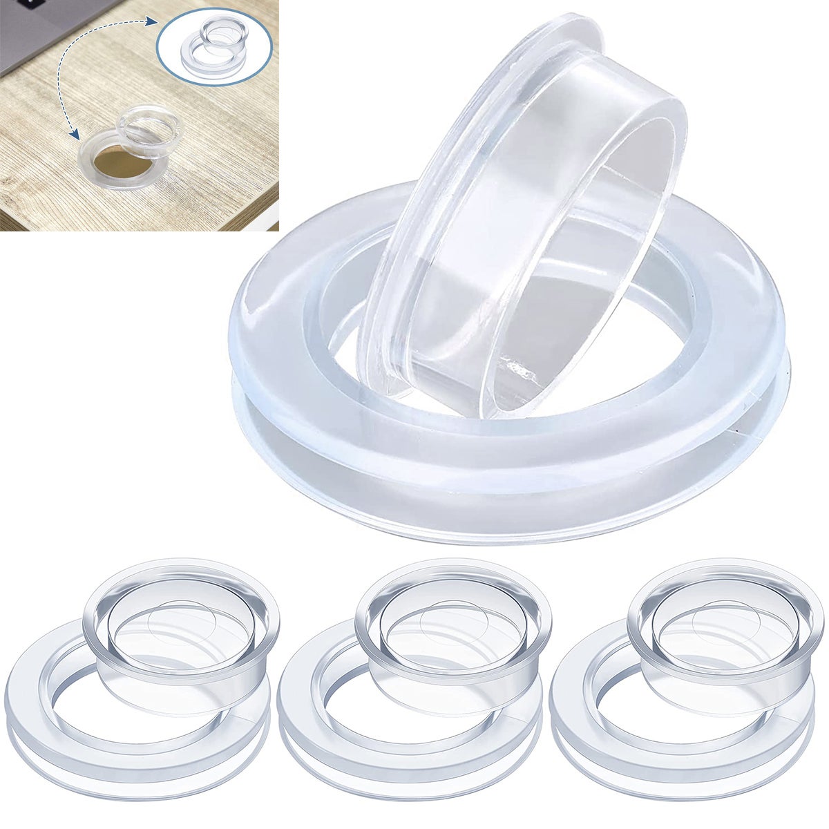 Set Di Anello E Tappo In Silicone Trasparente Per Foro Ombrellone Da Tavolo, Diametro 5 Cm - 2