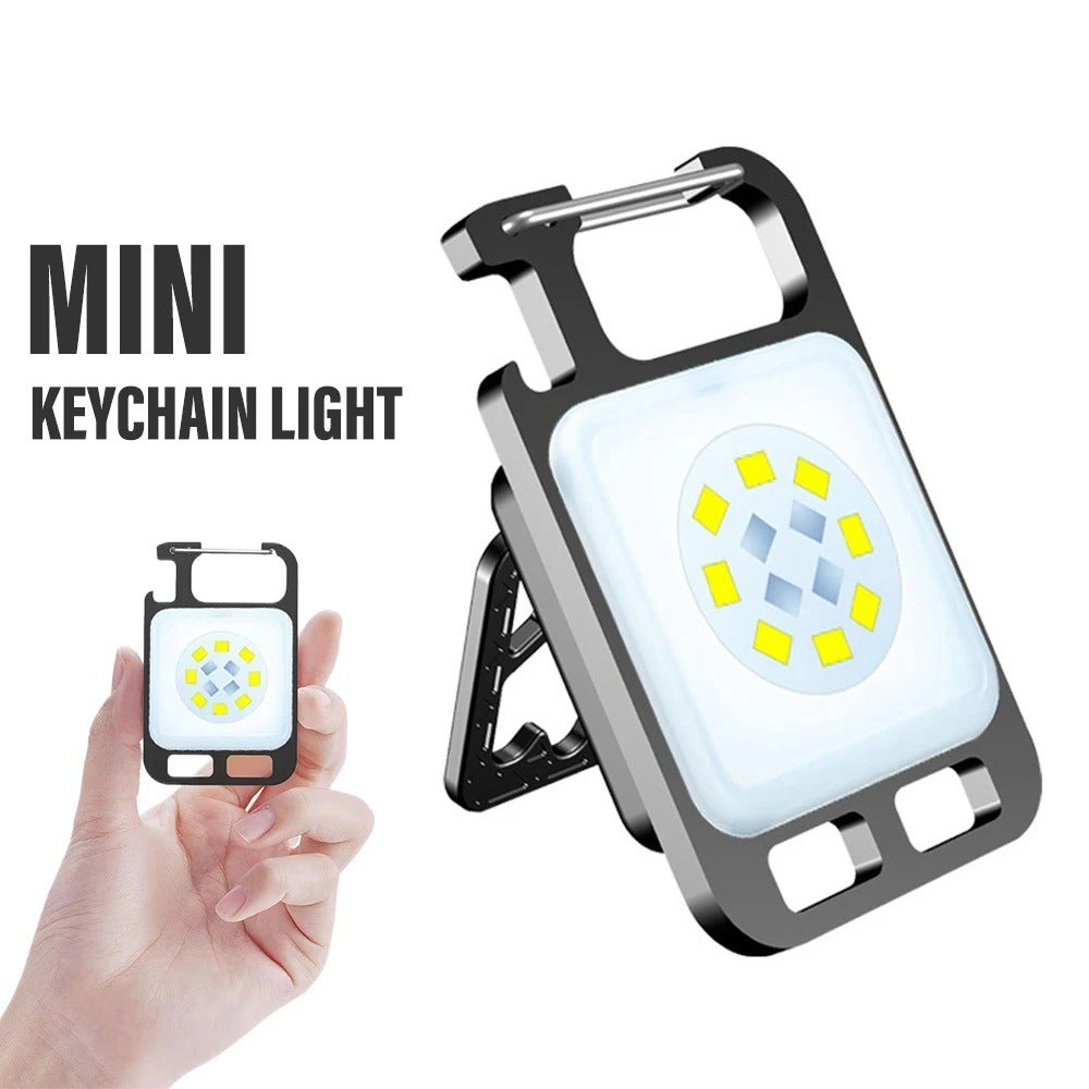 Zestaw 2 mini lampek roboczych COB LED z breloczkiem, ładowanych przez USB, otwieracz do butelek, wielofunkcyjna latarka awaryjna