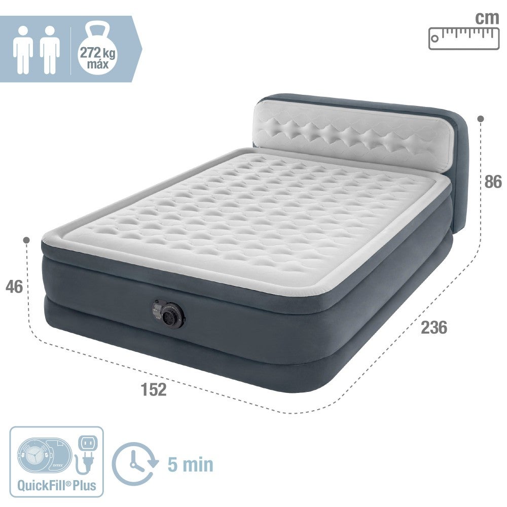 Matelas gonflable Dura-Beam Ultra Plush Headboard - Intex 64448ND, avec pompe électrique intégrée, PVC, Multicolore, 152x236x86 cm - 4