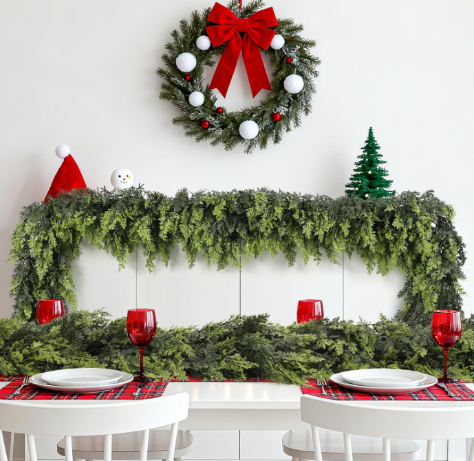 2pcs Ghirlanda di pino a torre natalizia,1,8m,pianta artificiale da appendere alla porta,ghirlanda di rami di pino,fai da te,decorazione per tovaglia - 6