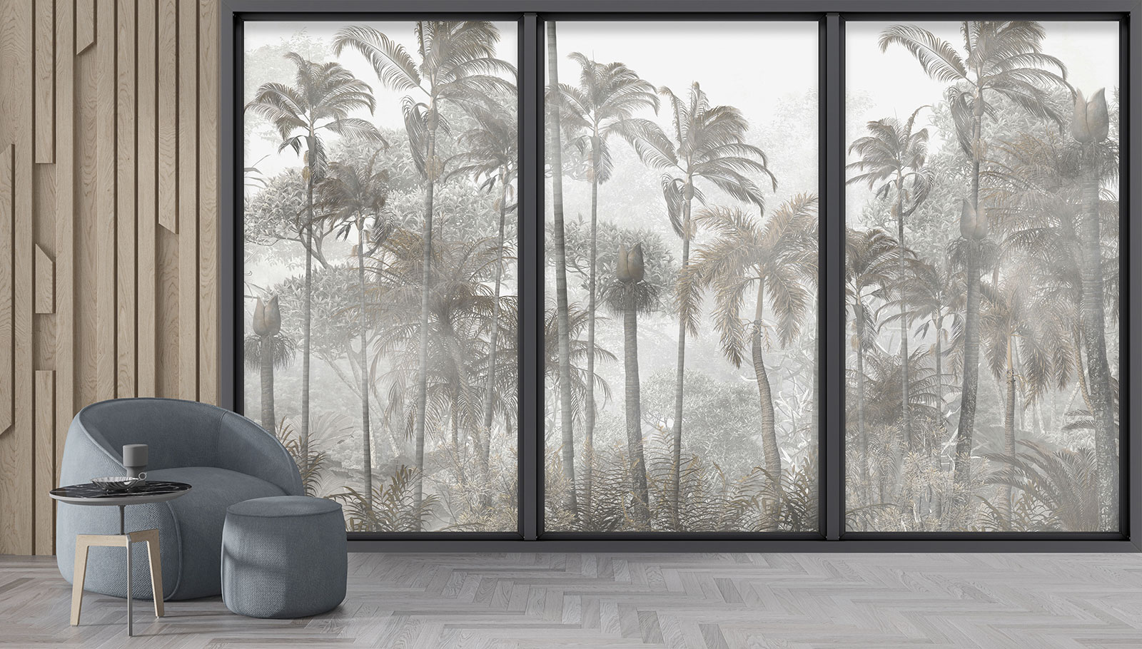 Papier peint panoramique Trompe l'oeil baie vitrée - Jungle - Largeur 325 cm x Hauteur 195 cm - 4