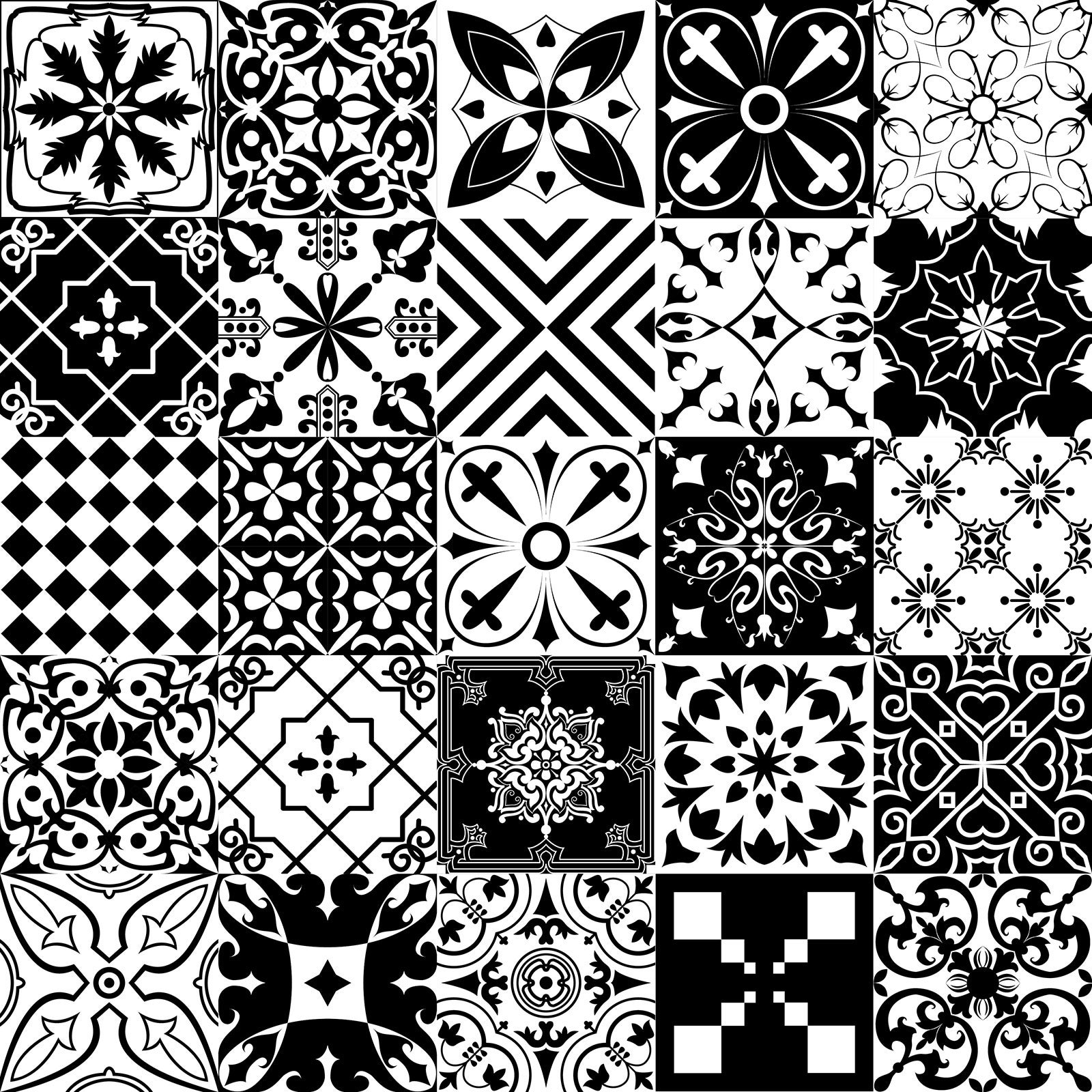 Crédence adhésive sticker décoratif pour cuisine - Effet carreaux de ciment - Adhésif + Protection BRILLANTE - 60x60 cm - 2