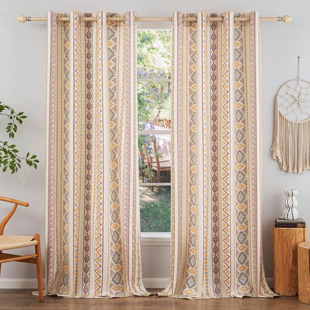 Zestaw 2 przezroczystych lnianych zasłon zewnętrznych 132x244 cm – odpornych na warunki atmosferyczne, w stylu boho, na balkon, pergolę i taras