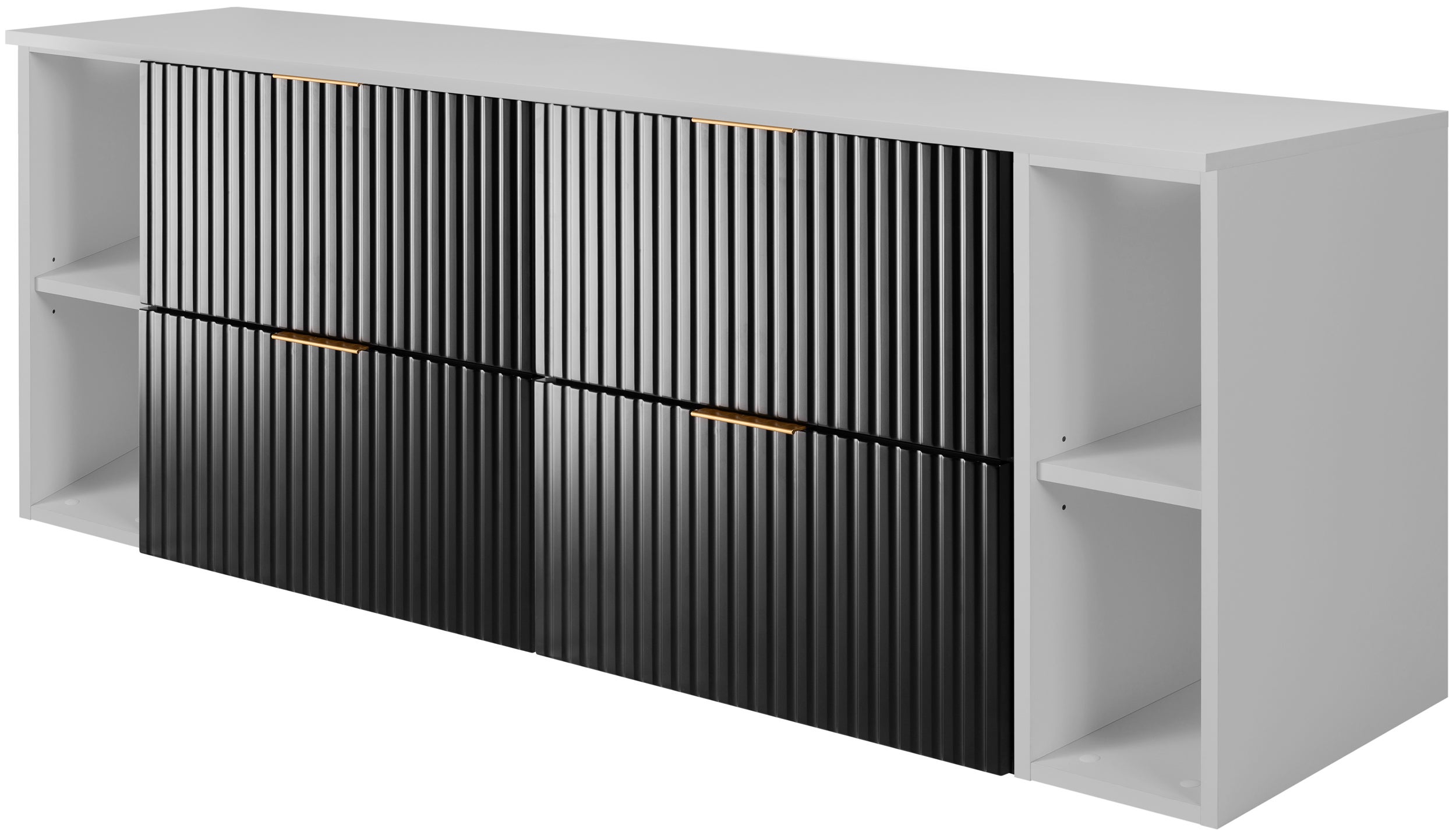 Zestaw łazienkowy FLOW 160 cm czarny z białymi regałami blat w zestawie