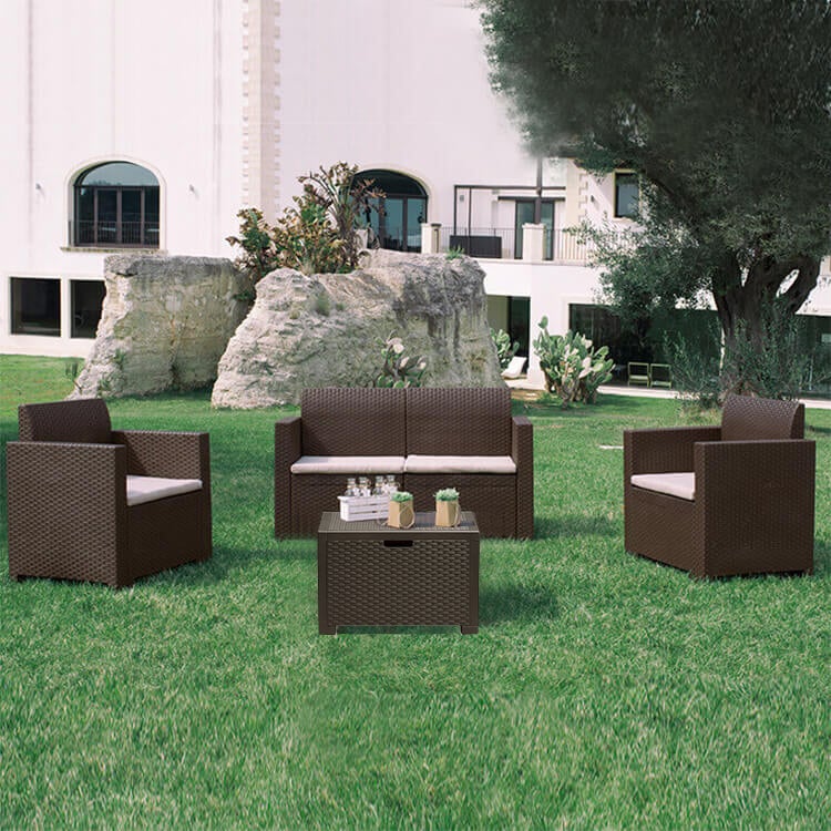 MilaniHome.it - Salotto Da Giardino Set 2 Posti Marrone Con Cuscini Beige Intreccio In Rattan Sintetico Per Esterno Giardinodi coloreMarrone - 3