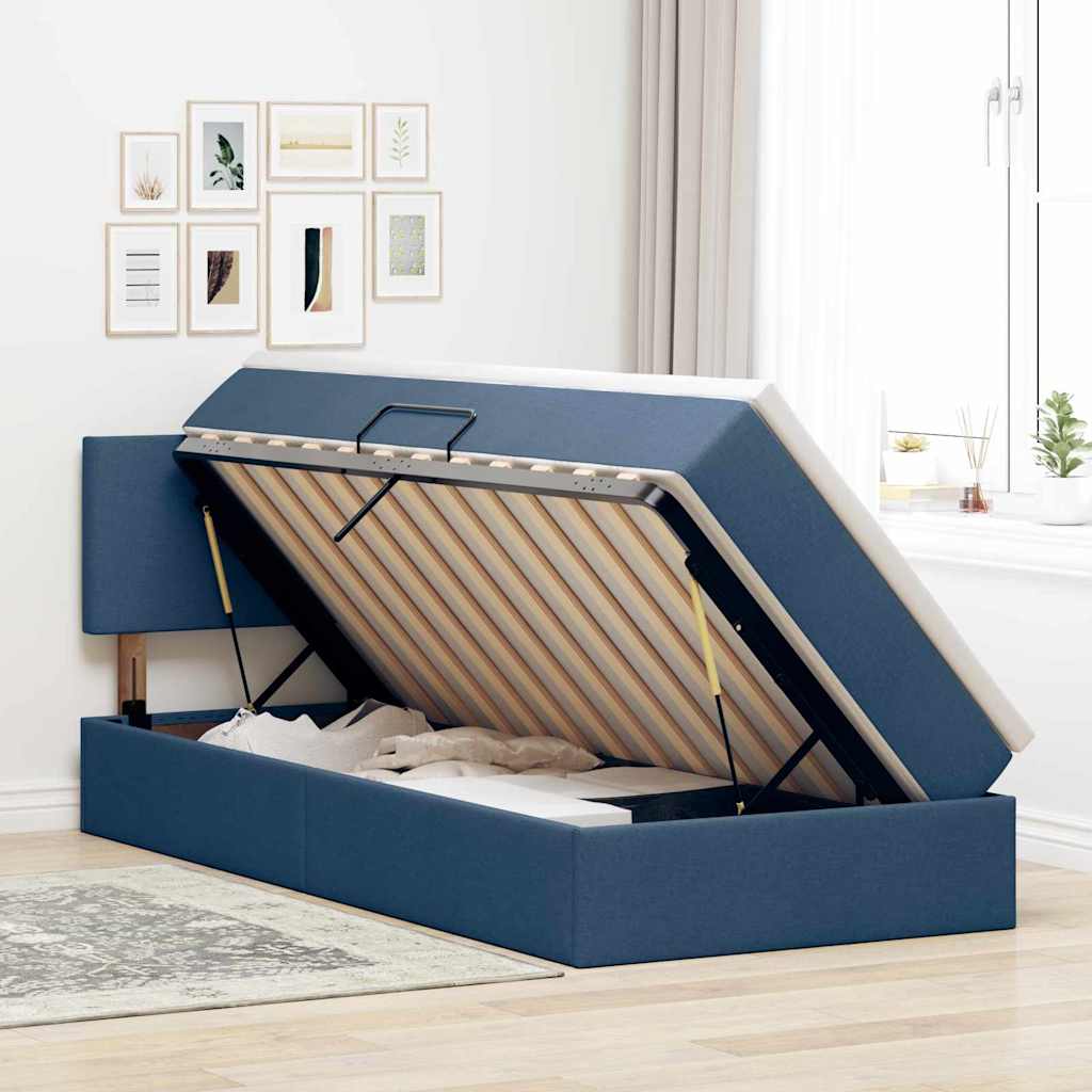 Lit avec rangement et matelas bleu 90 x 200 cm velours - 4