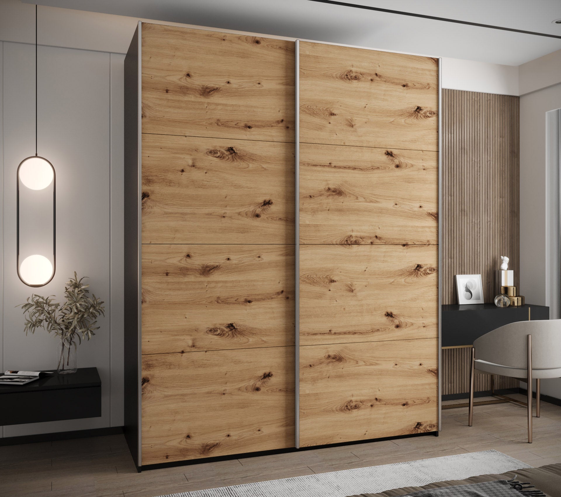 Szafa przesuwna wysoka Lux 1 200 x 64 x 245,5 cm czarny + artisan + u. srebrny - Abiks Meble - 2