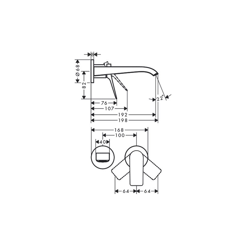 Mitigeur de lavabo encastré mural HANSGROHE bec 195 mm, bonde à écoulement libre noir mat - 2