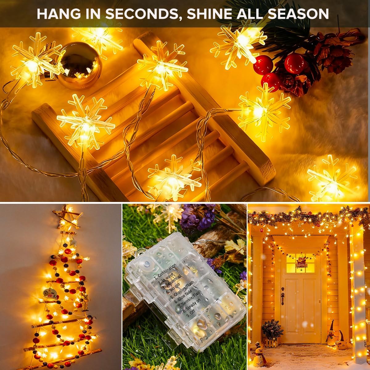 Guirlande Lumineuse Flocon de Neige, 6M 40 LED à Piles – 8 Modes d’éclairage avec Mémoire – Guirlande de Noël Intérieur Extérieur pour Sapin, Chambre - 5